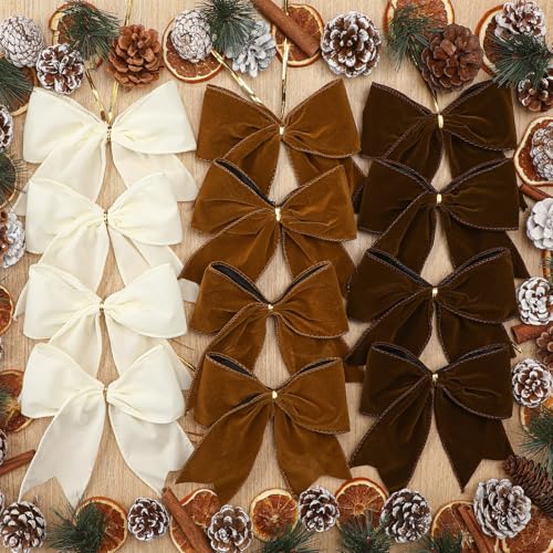 Janinka 12 Pcs 6 Inch Christmas Velvet Bows Decor 