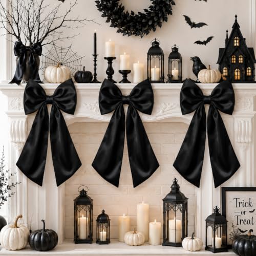 Suncalla 3 Pcs Large Satin Bows Decoration, Black