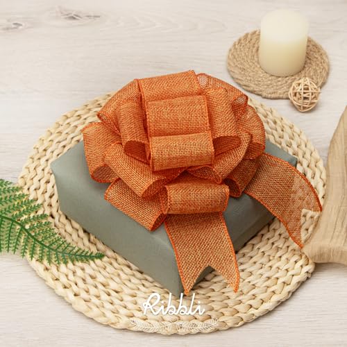 Ribbli Orange Wired Ribbon,Orange Burlap - Image 3