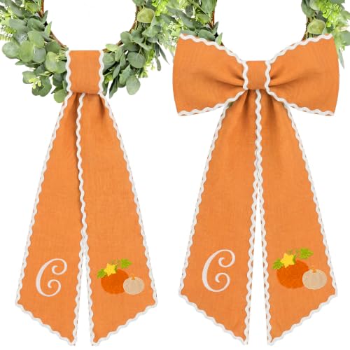 2 Pcs Fall Wreath Sash Letter C Monogrammed Pumpki
