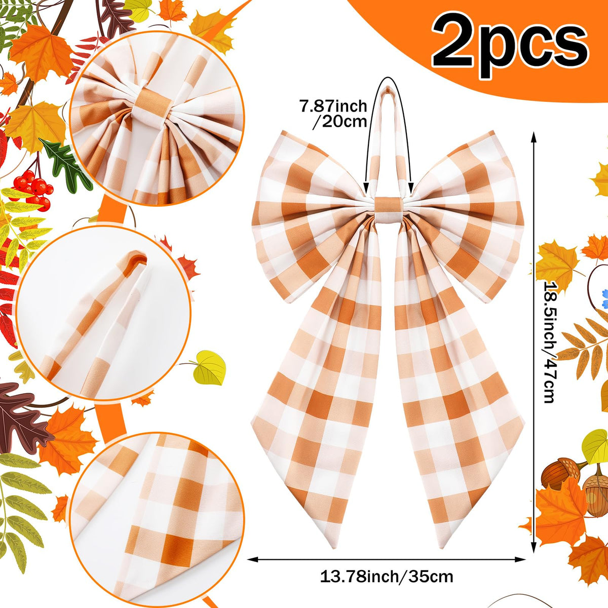 Suncalla 2 Pcs Orange Fall Plaid Wreath  - Image 9