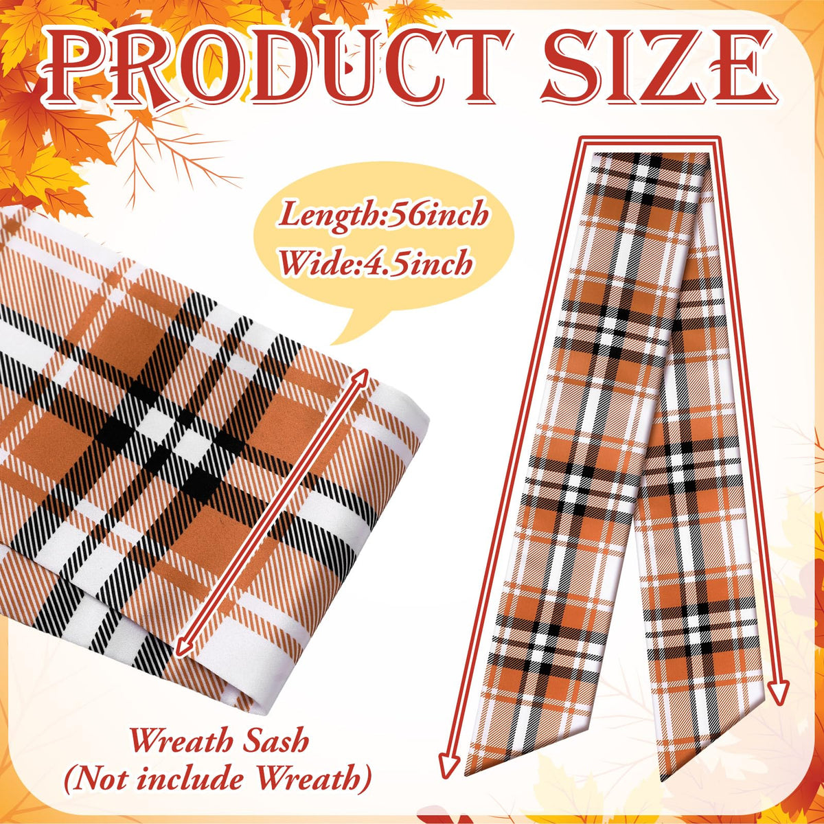 VitalCozy 2 Pcs Fall Wreath Sash, Plaid  - Image 8