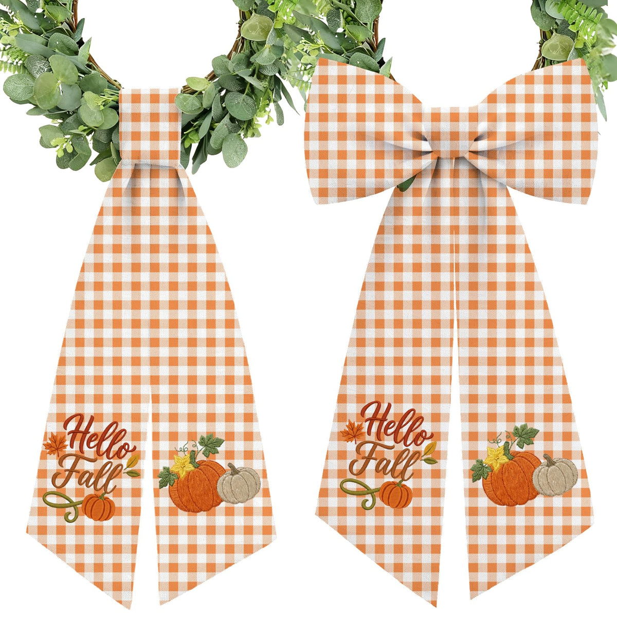 2 Pcs Fall Wreath Sash Plaid Pumpkin Hel - Image 7
