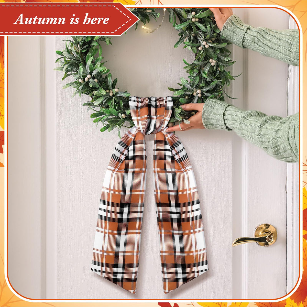 VitalCozy 2 Pcs Fall Wreath Sash, Plaid  - Image 9