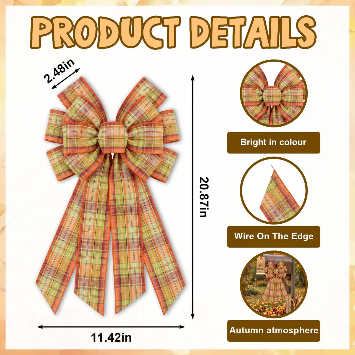 2 Pack Fall Plaid Wreath Bows 12.99x8.46 - Image 7