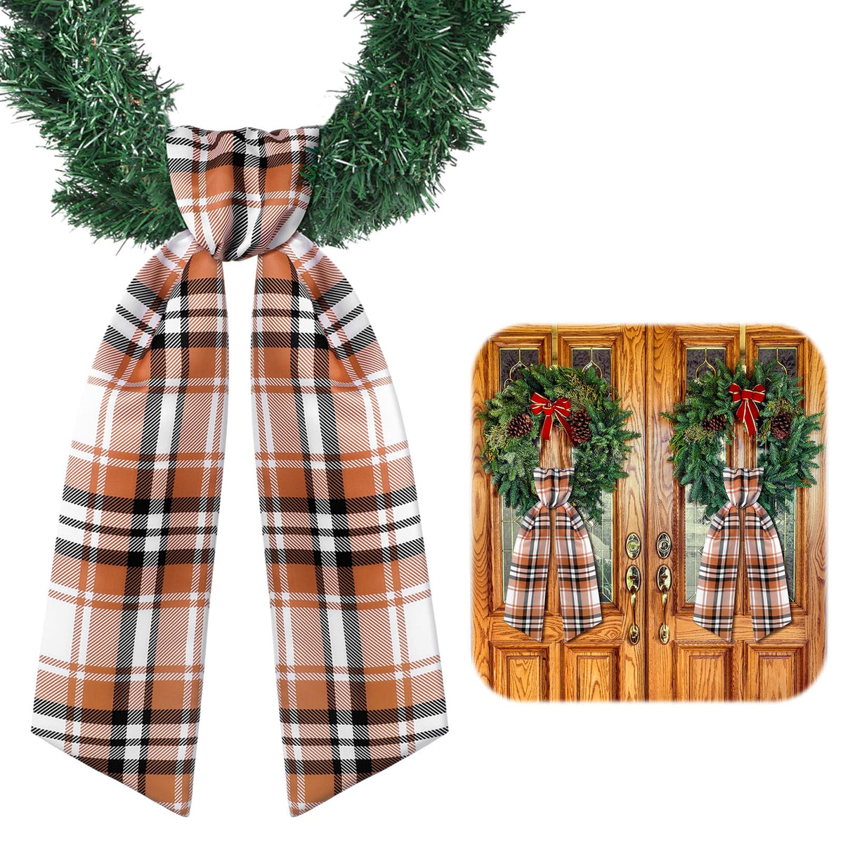 VitalCozy 2 Pcs Fall Wreath Sash, Plaid  - Image 7
