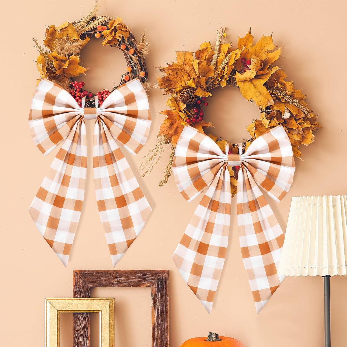 Suncalla 2 Pcs Orange Fall Plaid Wreath  - Image 8